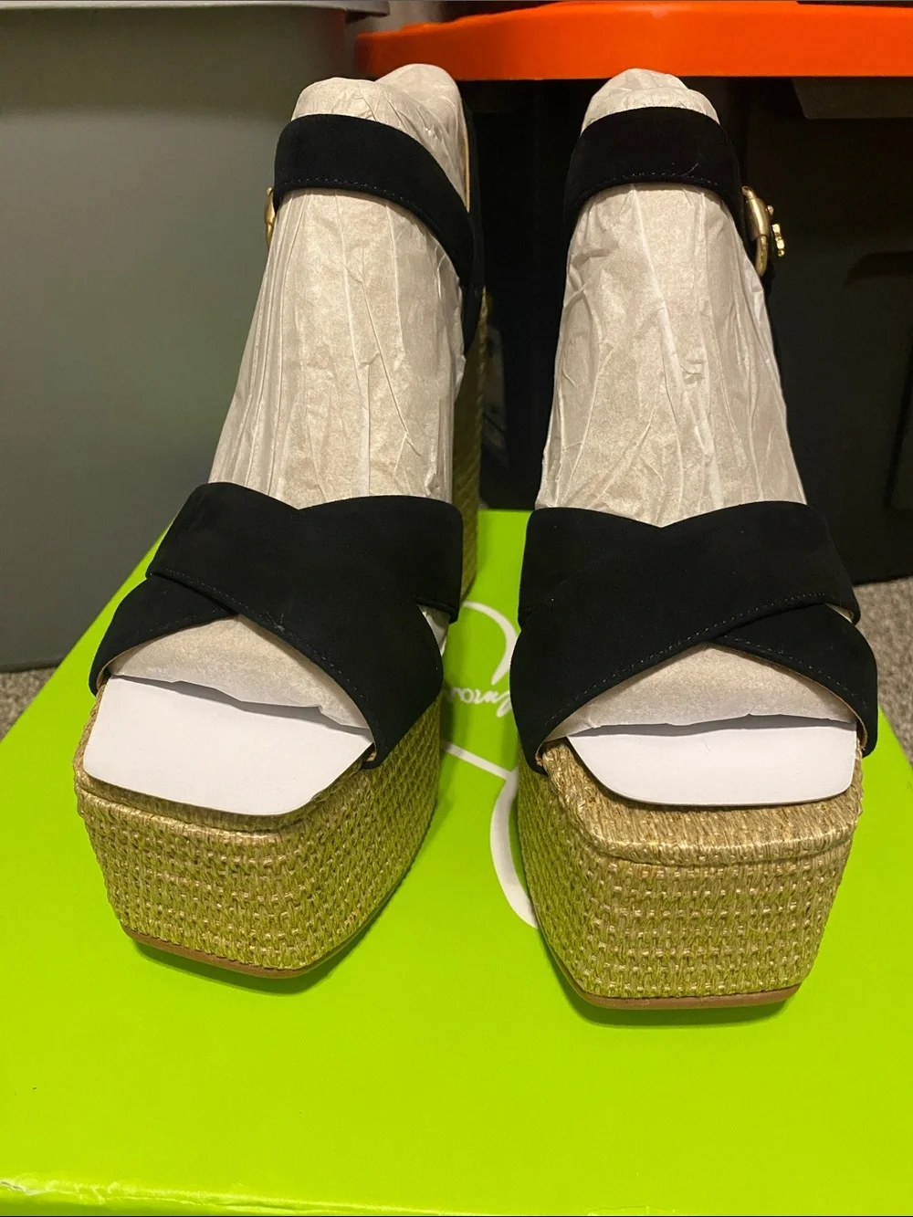 Sam Edelman Black Suede Platform Espadrille Sandals